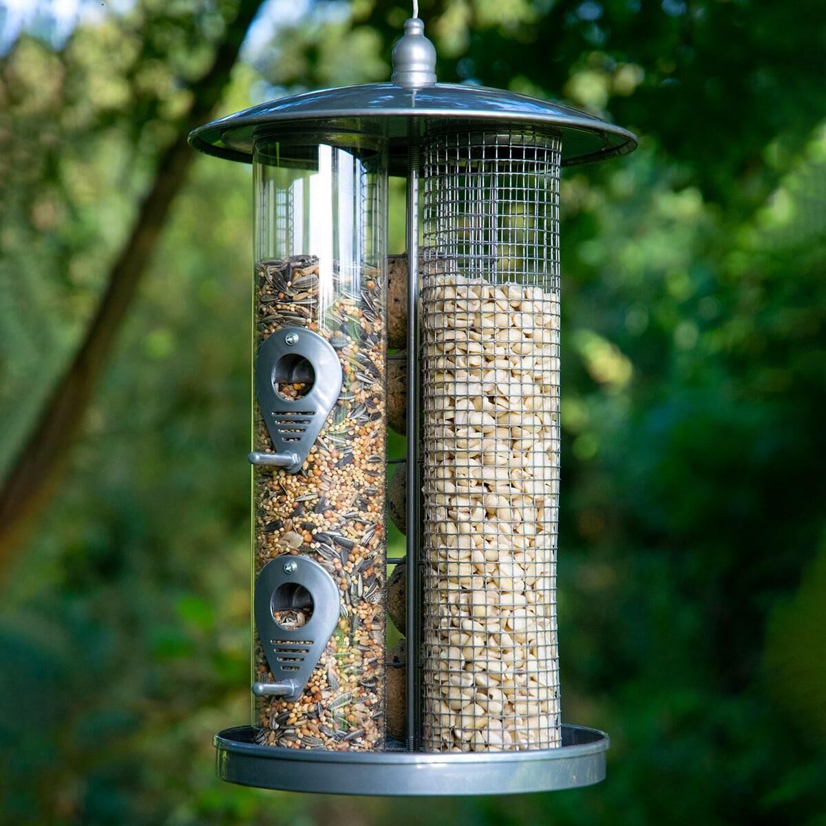 Vogelfutterautomat, Futterspender, Vögel Futterstation, Zylindrisch Metall Kunststoff, Futterkorb Fachteil
