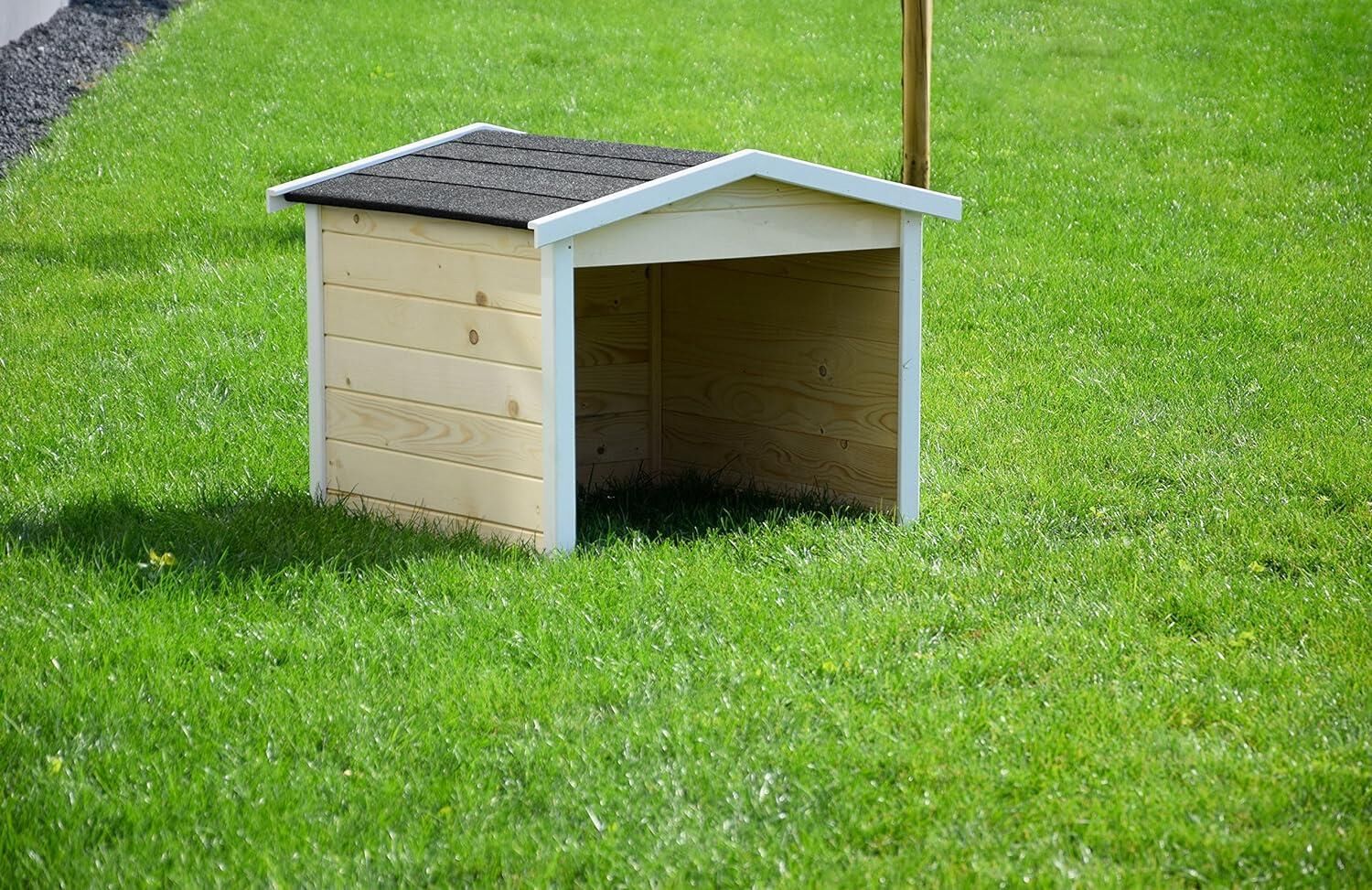 dobar Mährobotergarage aus Holz als Bausatz Rasenroboter Unterstand natur/weiss