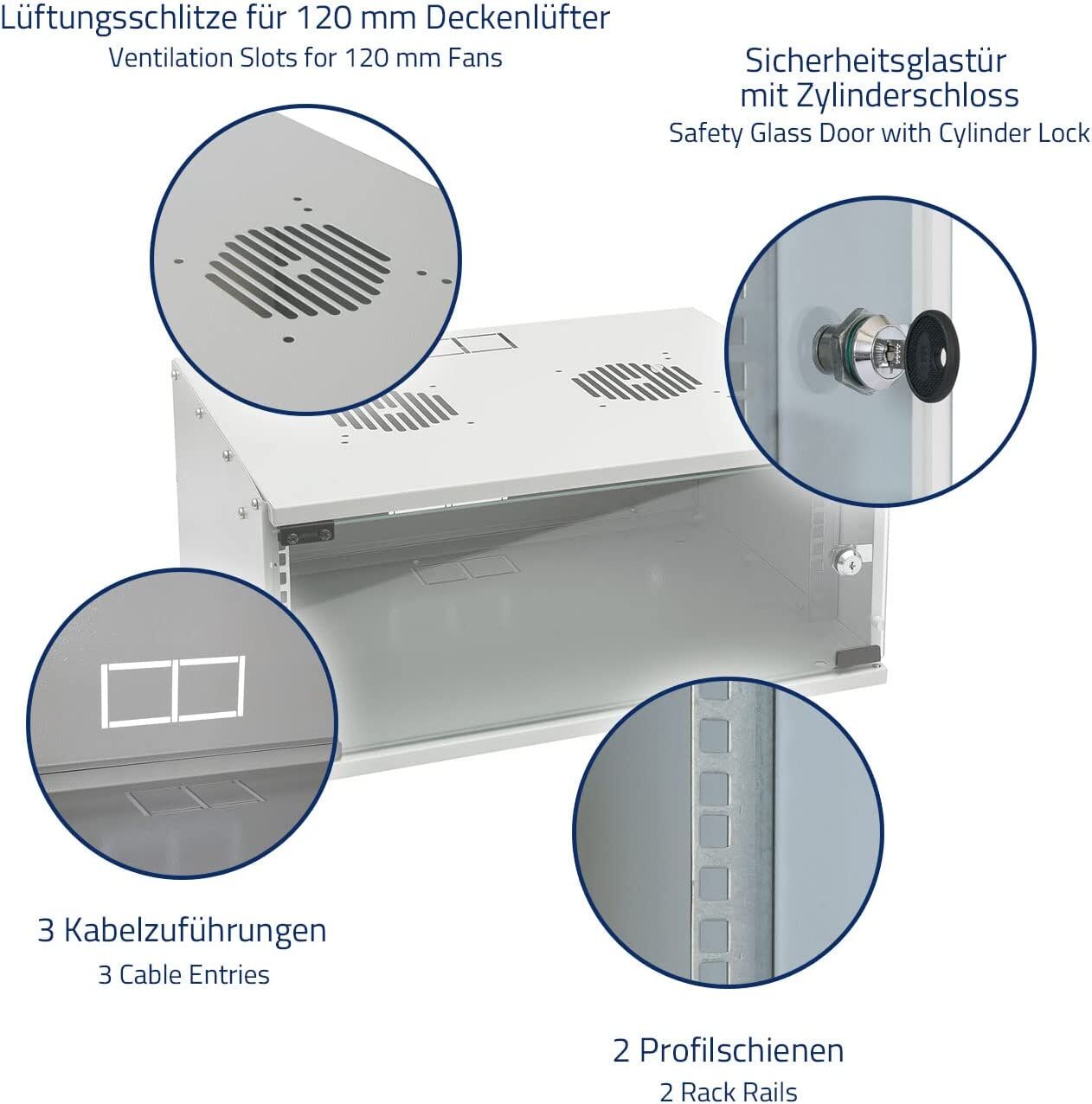 HMF Netzwerkschrank Serverschrank 19 Zoll 4 HE grau