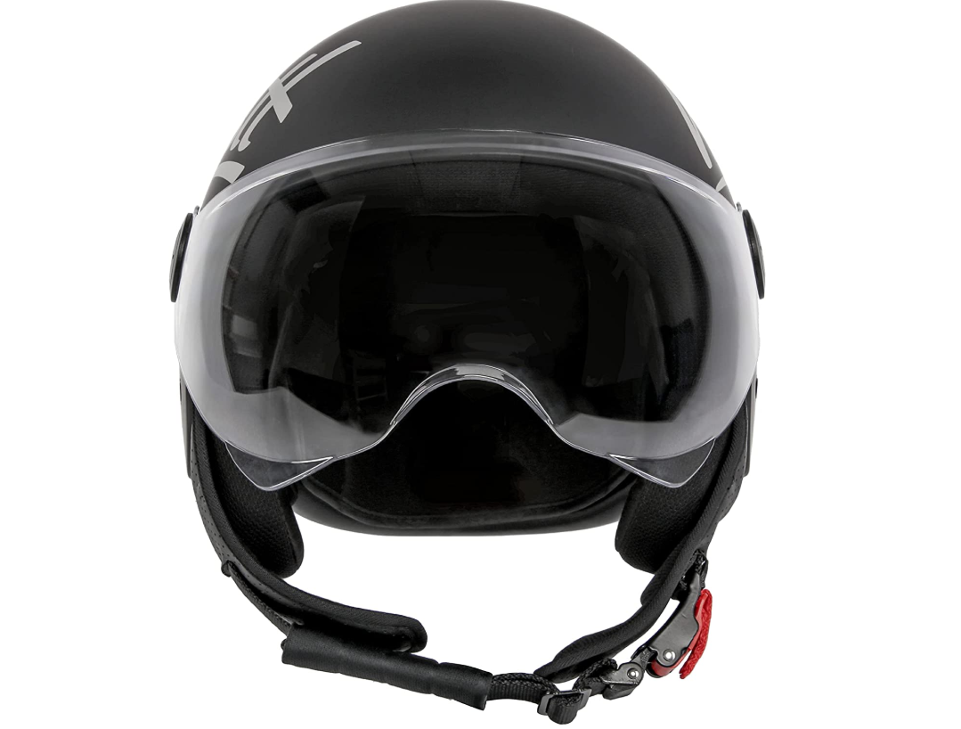 Motorradhelm, Offen Helm, Visier, Schwarz, Kinnriemen