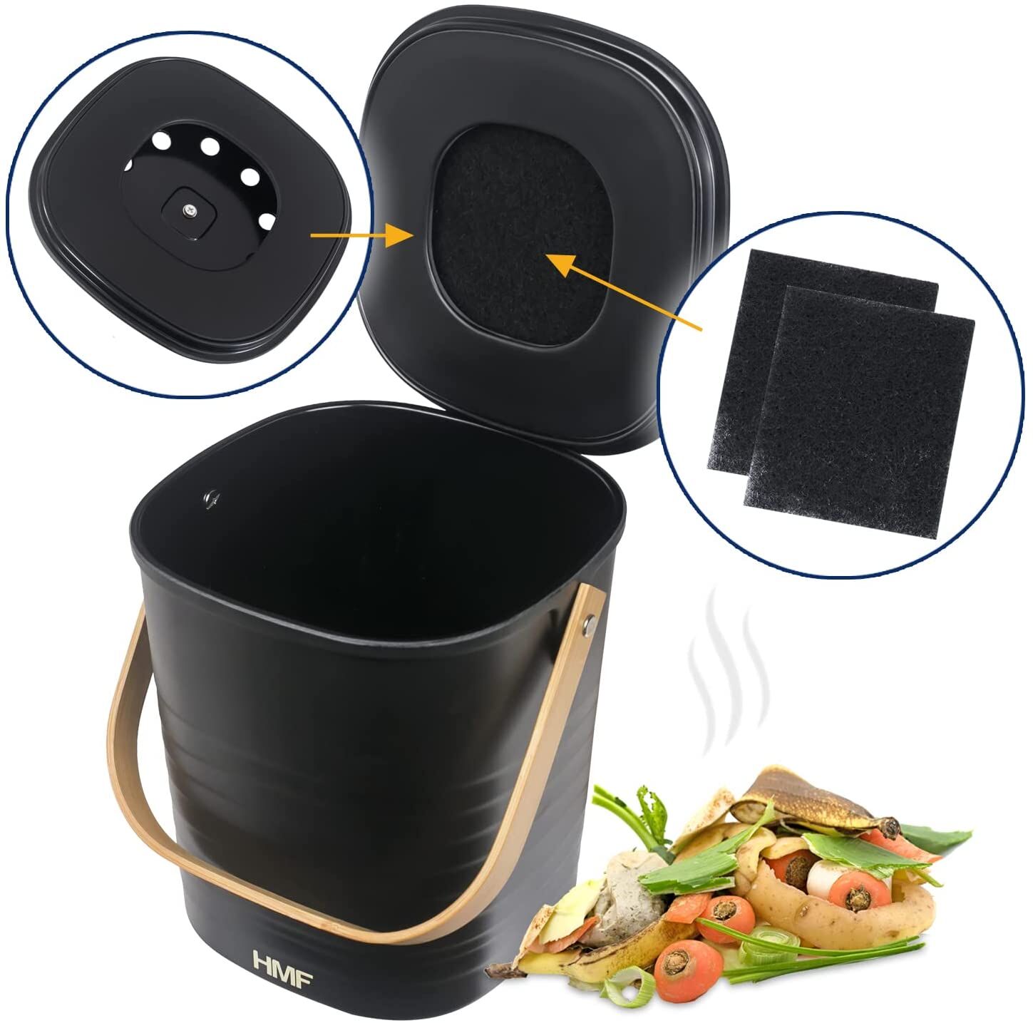 HMF Nachhaltiger Biomülleimer Komposteimer mit Deckel 6L schwarz