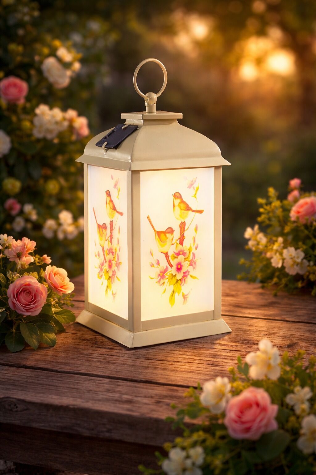 Laterne, Laternenkasten, Gartenlaterne, Vogel-Motiv, Blumenornament
