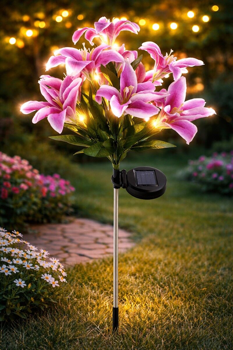 Solar, Lichterkette, Blumen, Stange, Gartendeko