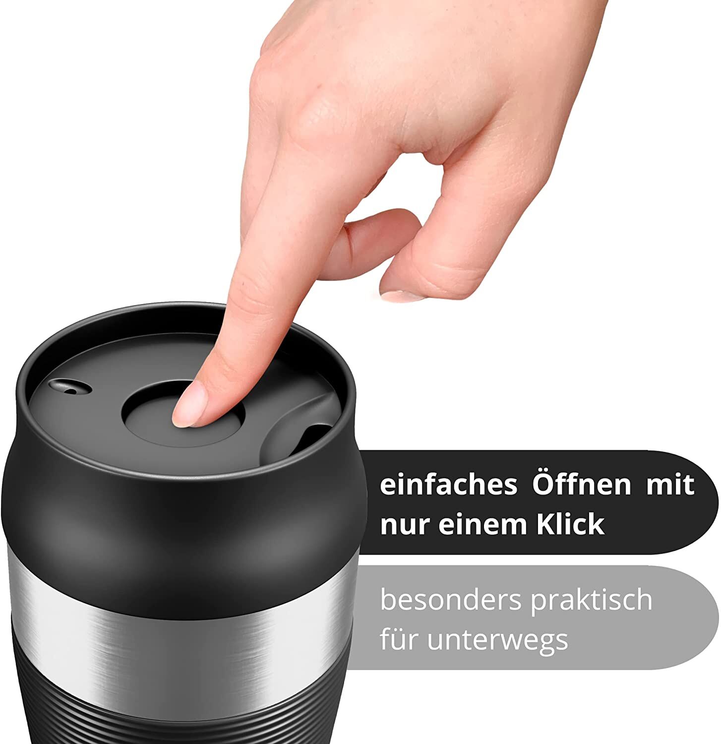 Thermobecher Kaffee To-Go Becher Edelstahl 360ml silber