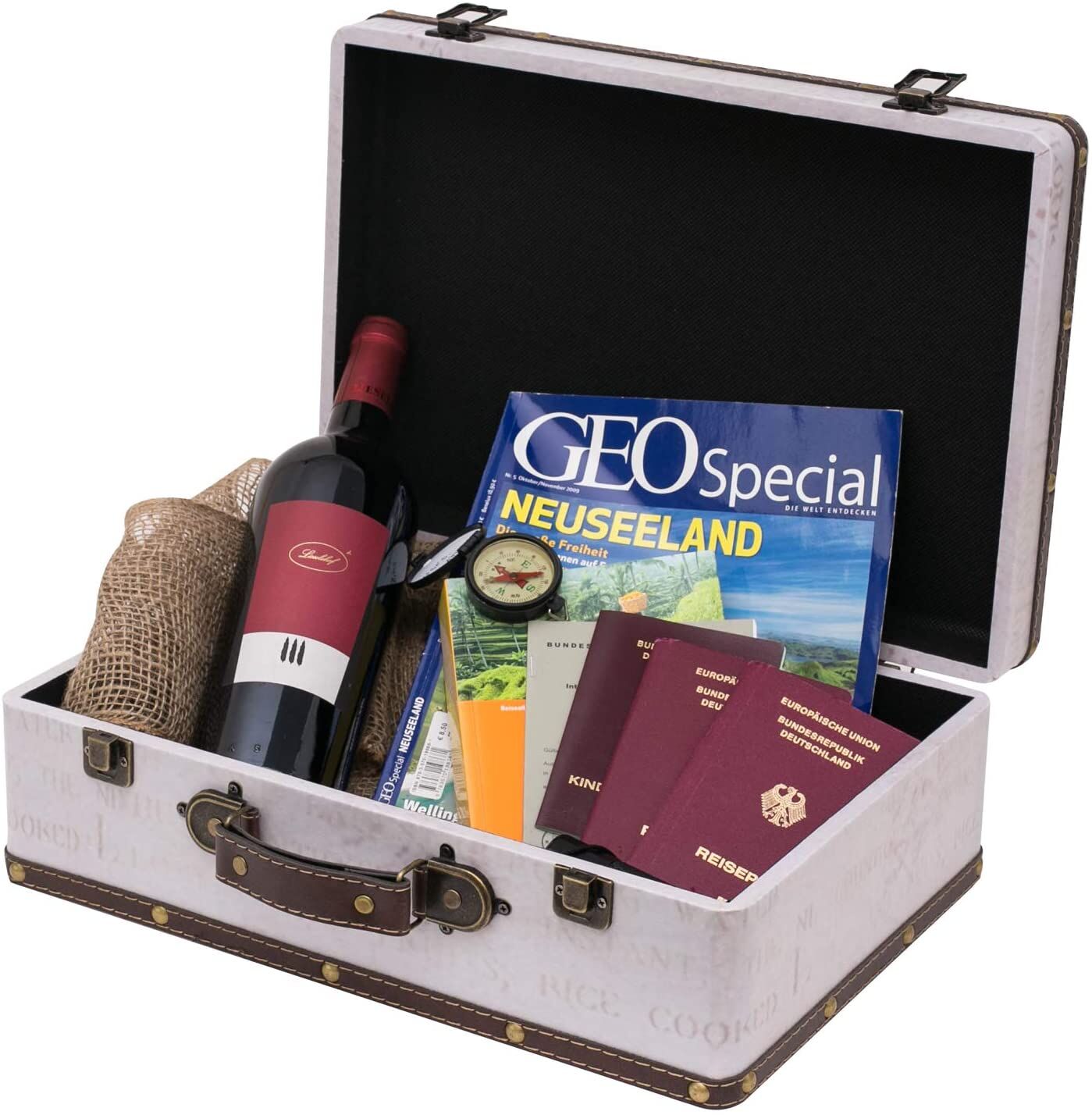 Wein, Koffer, Reiseausrüstung, Bücher, Reisepass