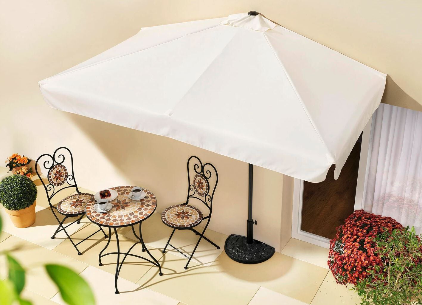Wohnen, Terrasse, Sonnenschirm, Stuhl, Tabelle
