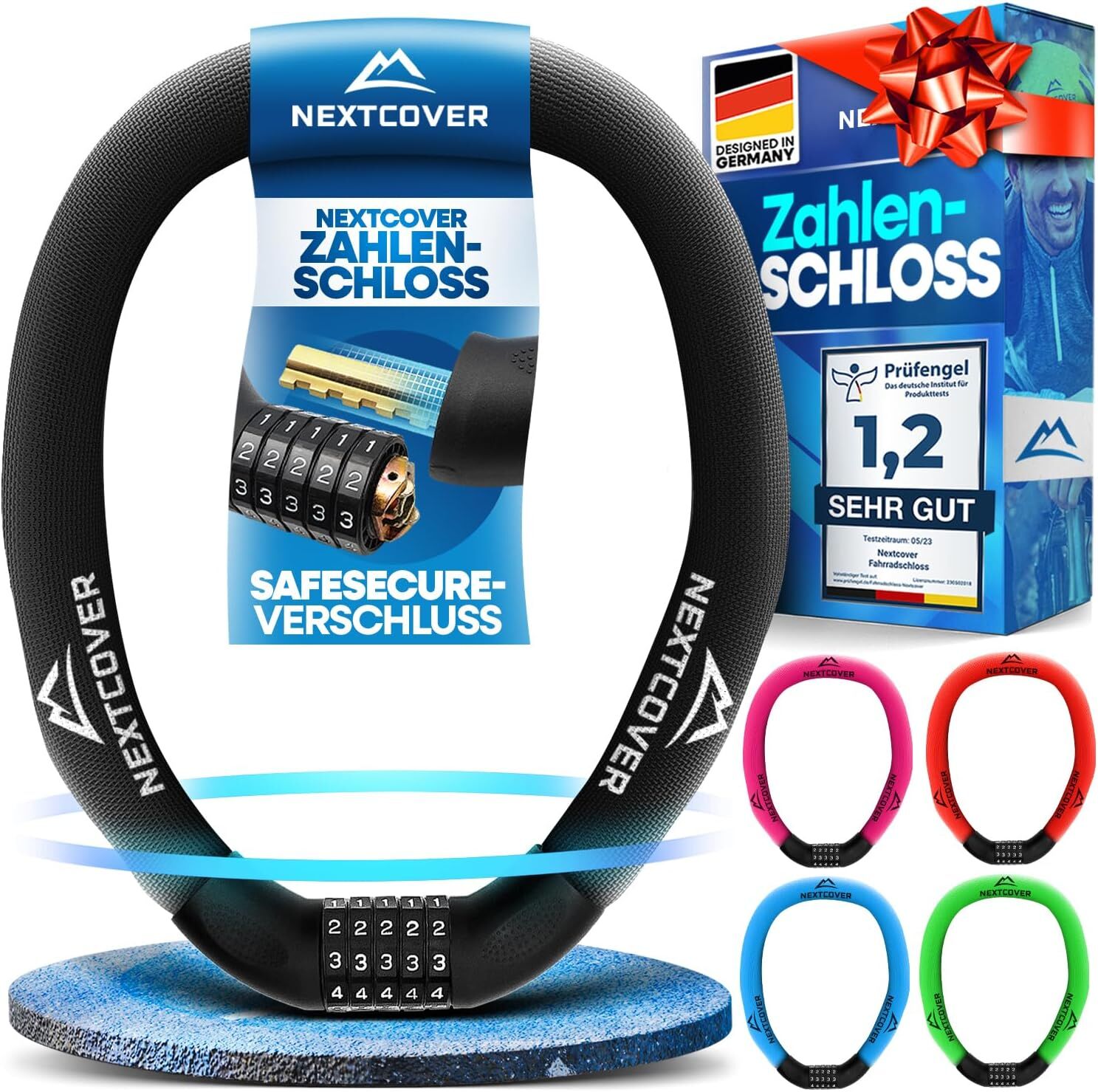 NEXTCOVER Fahrradschloss mit Zahlencode Zahlenschloss Bike Lock Kettenschloss schwarz