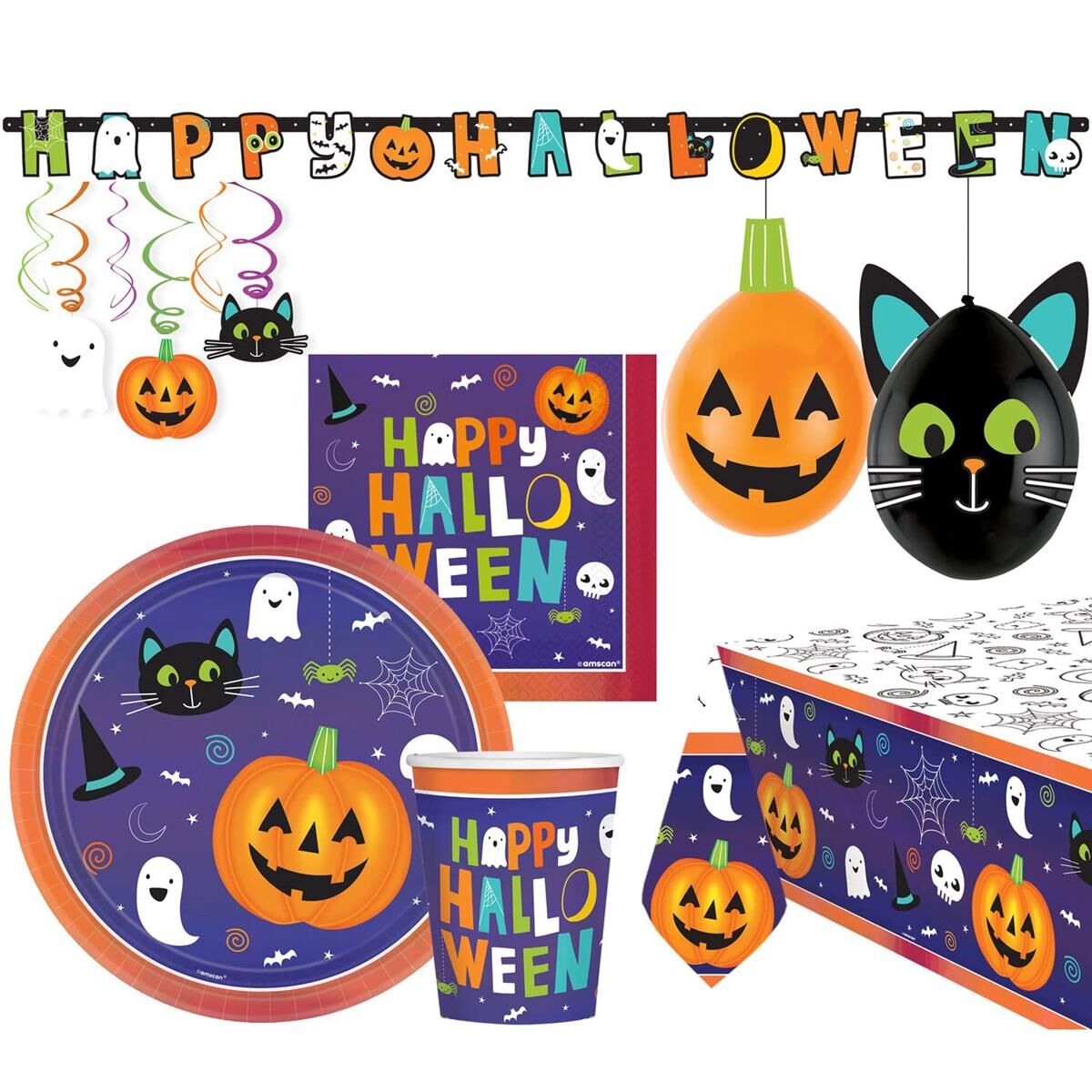 Amscan 9908042-66 - Partyset Halloween Friends, 42-teilig, Einweggeschirr & Dekoration, Gruselparty, Motto-Party