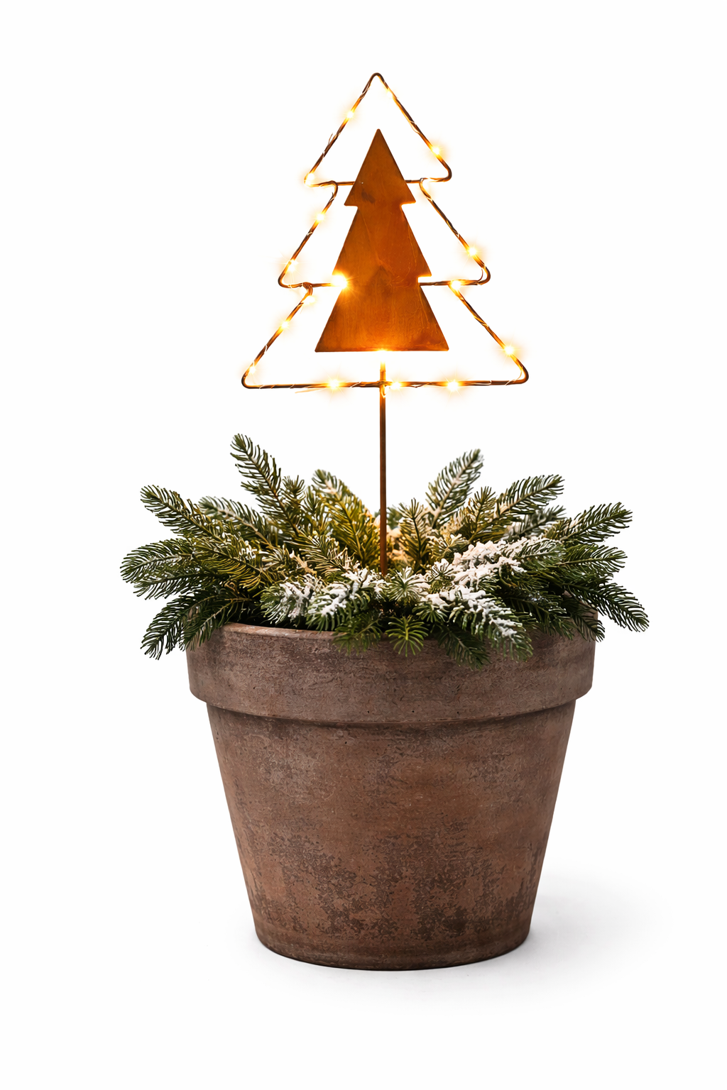 Weihnachtsdekoration, Lichter-Dekoration, Kaktus-Topf, Topfpflanze, Gebäschenelement